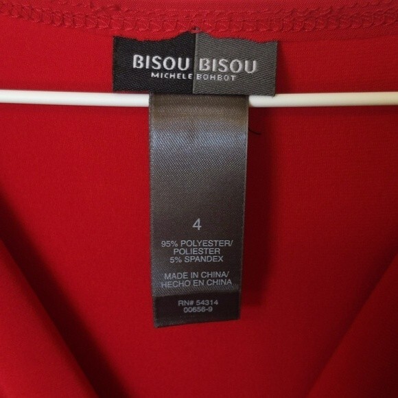 Bisou Bisou Michele Bohbot red plunge v-neck neckline cap sleeve - size 4 - Picture 3 of 7